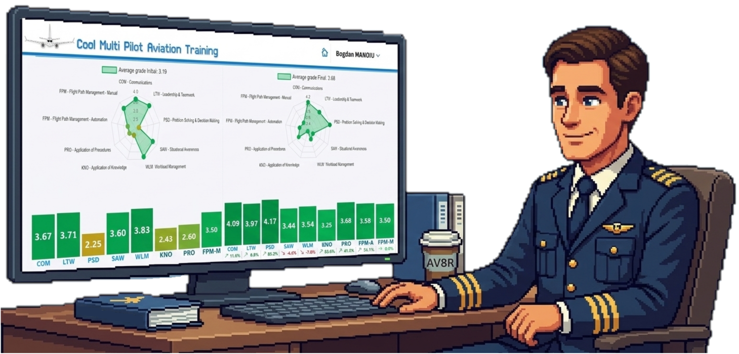 Pilot confidently reviewing training oversight data in CoolMPAT